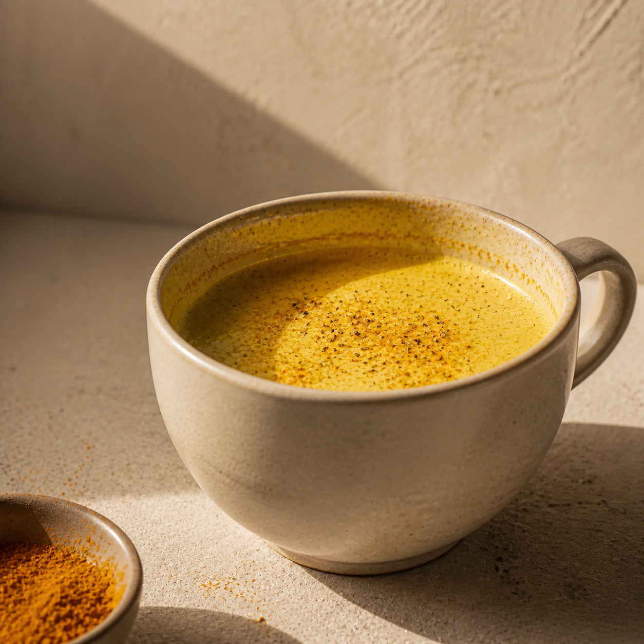 Golden Milk served in a thick ceramic cup