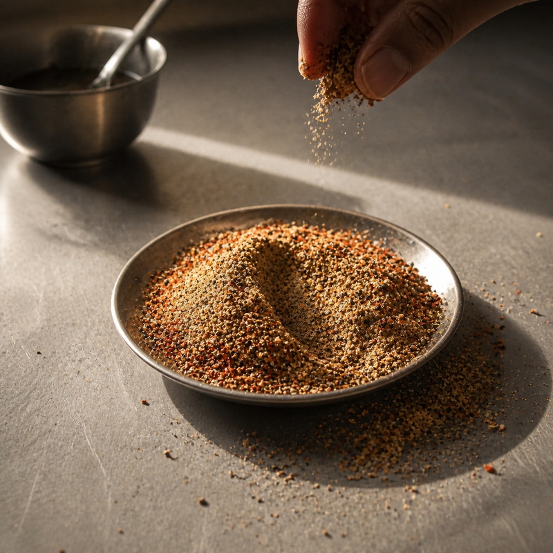 Homemade Chaat Sprinkle served in a steel thali