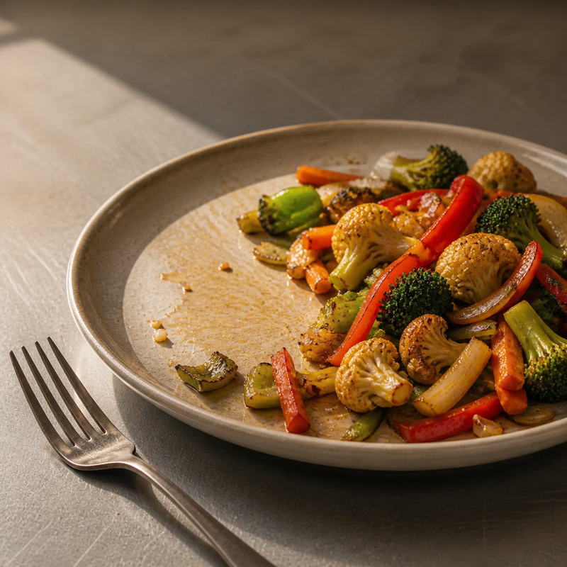 Quick Vegetable Stir Fry served in a shallow rimmed plate