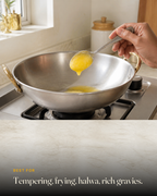 GetPured A2 Bilona Desi Cow Ghee being used in an Indian kitchen, with a caption naming the dishes it is best for
