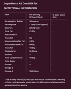 GetPured a2 bilona gir cow ghee 500ml nutrition and ingredients panel