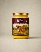 A2 Bilona Gir Cow Ghee 500 ml jar on a warm studio backdrop, made from Gir cow milk by the traditional Bilona method