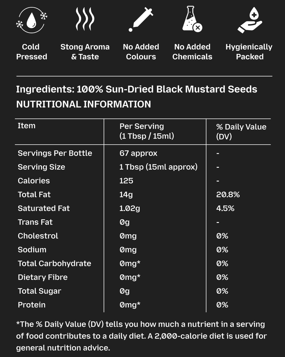 GetPured cold pressed black mustard oil 1000ml nutrition and ingredients panel