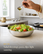 GetPured Cold Pressed Extra Virgin Olive Oil being used in an Indian kitchen, with a caption naming the dishes it is best for