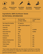 GetPured cold pressed sunflower oil 1000ml nutrition and ingredients panel