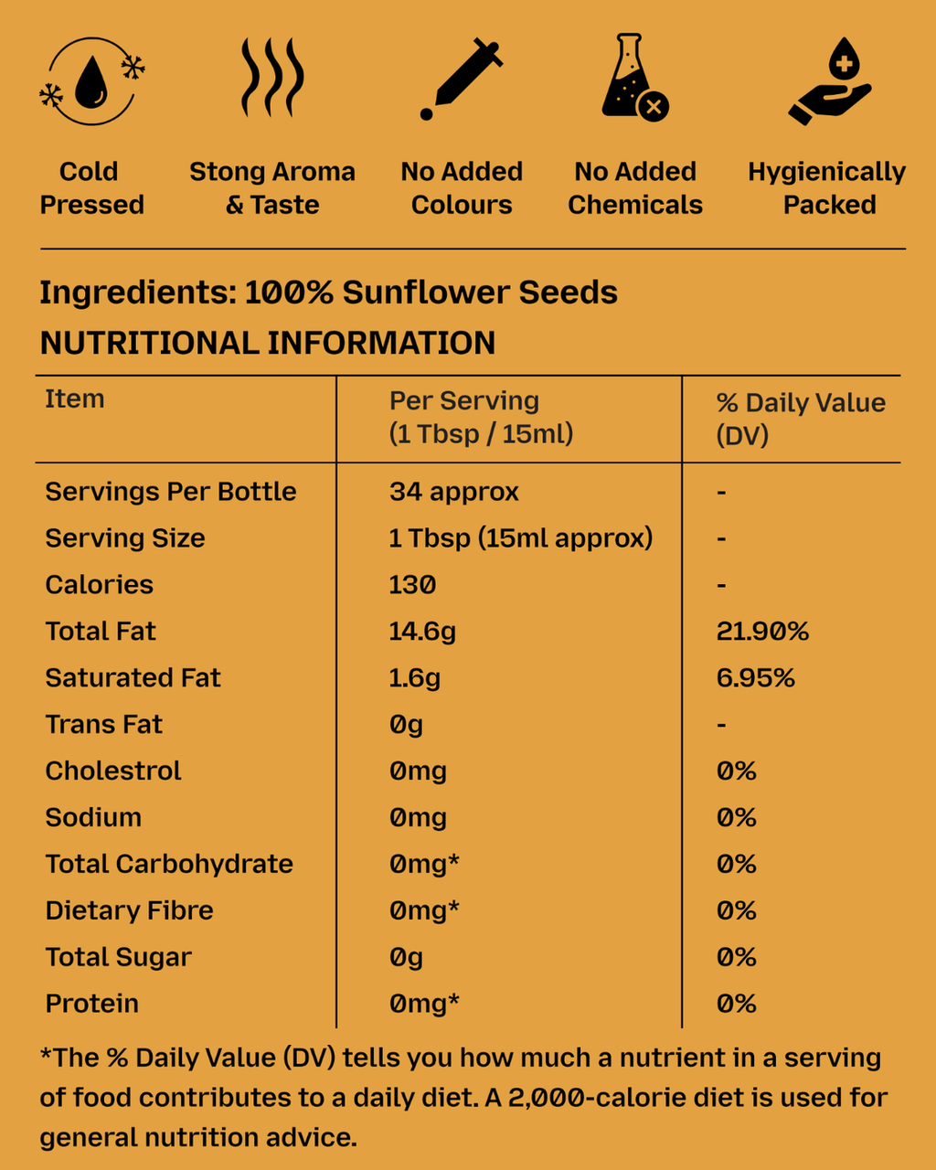 GetPured cold pressed sunflower oil 500ml nutrition and ingredients panel