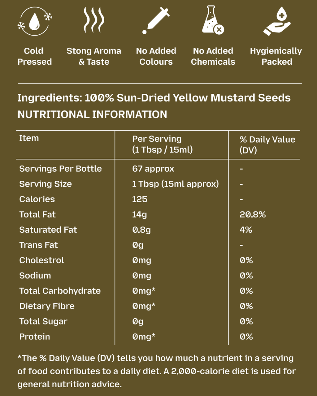 GetPured cold pressed yellow mustard oil 1000ml nutrition and ingredients panel