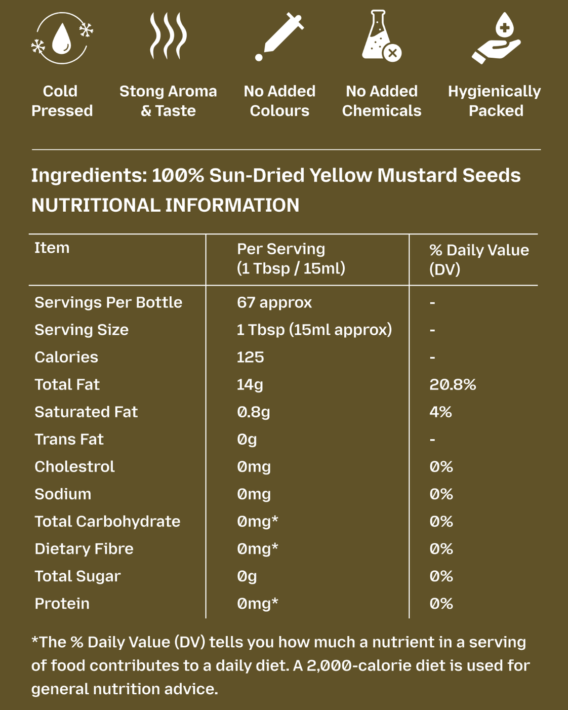 GetPured cold pressed yellow mustard oil 1000ml nutrition and ingredients panel