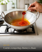 GetPured Red Chilli Powder being used in an Indian kitchen, with a caption naming the dishes it is best for